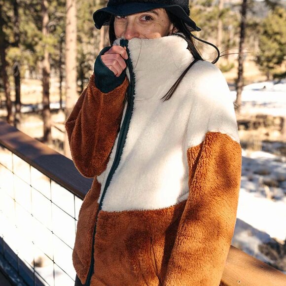 New Kavu Sherpa Jacket in Cream and Brown - Lakeway Sweatshirt - Vintage Western - Picture 3 of 12